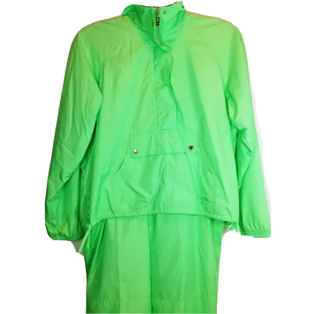 Women OLEG CASSINI 2 Piece Windbreaker and Pants green Yacht Style Vented P L - Picture 1 of 11